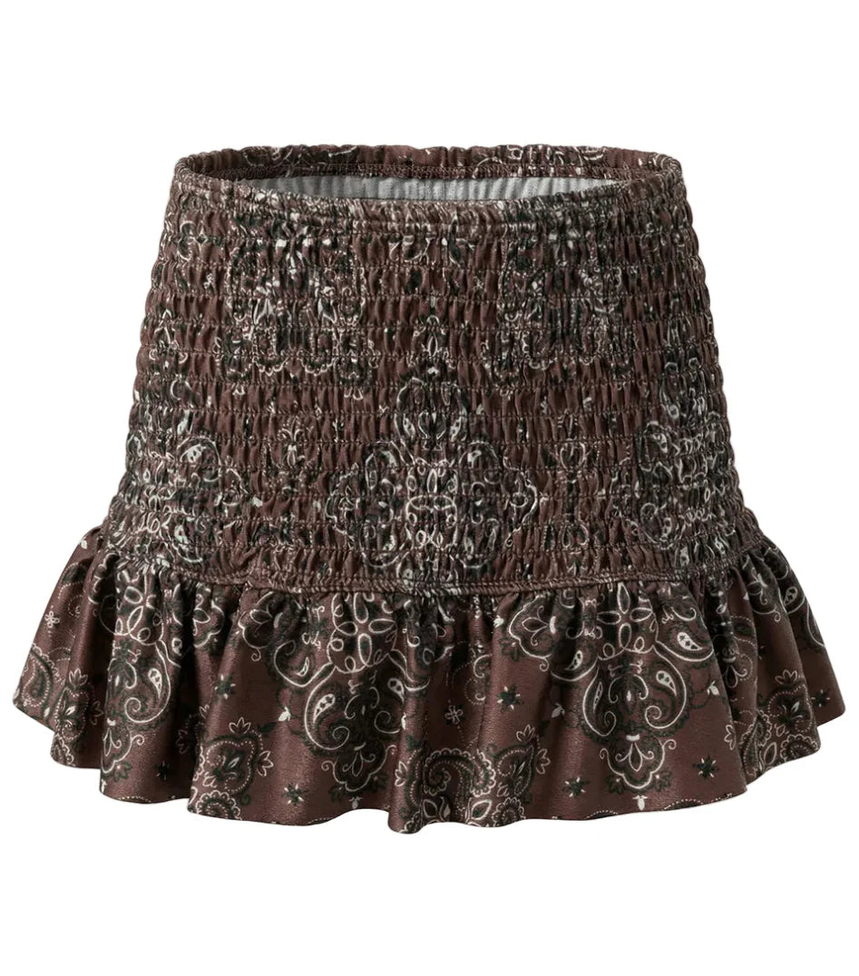 Brown Bandana Smocked Skirt