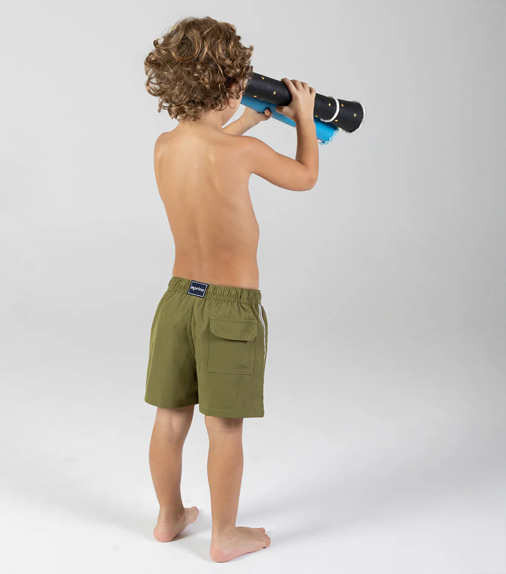 Moss Green Solid Swim Short Kids