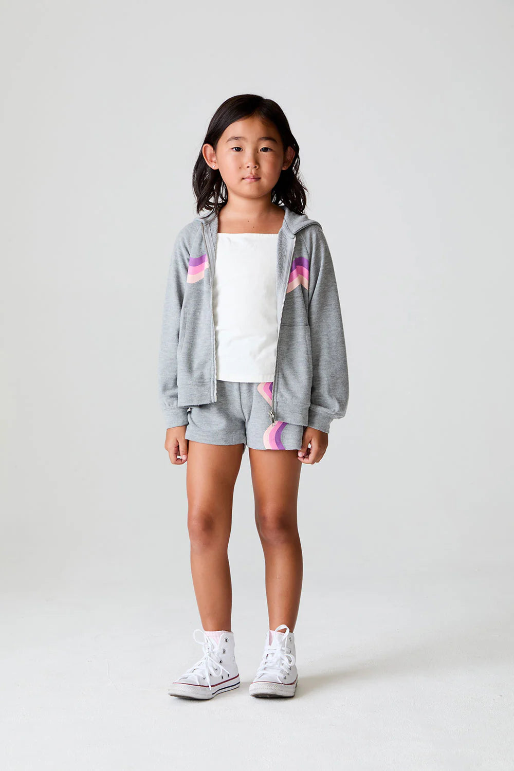 Cozy Knit Jade Shorts - Heather Grey / Pink Wave Stripe Shorts
