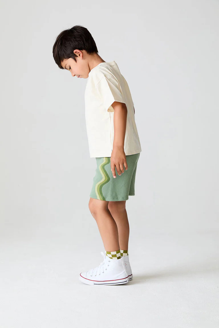 Zuma Cotton Terry Wide Leg Shorts - Leafy Green / Wave Stripe Shorts