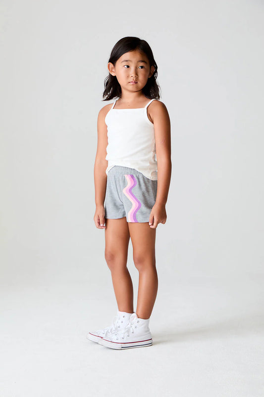 Cozy Knit Jade Shorts - Heather Grey / Pink Wave Stripe Shorts