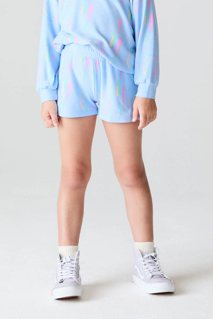 Cozy Knit Jade Shorts - Peri Blue / Lightning Smile