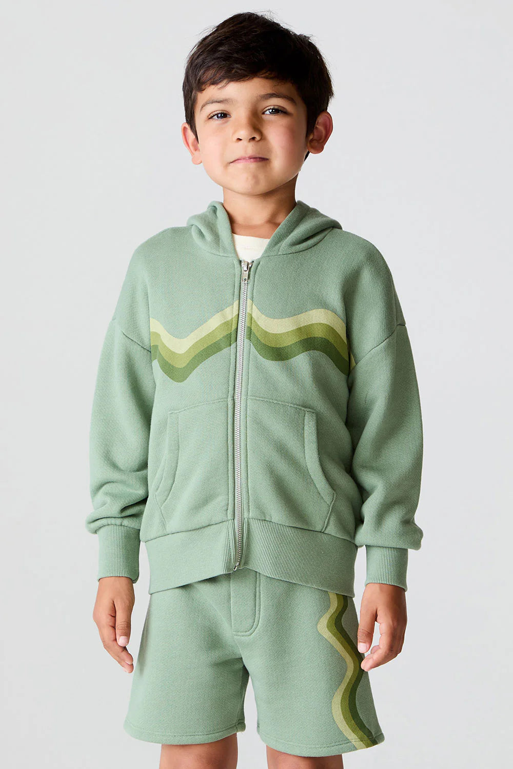 Zuma Cotton Terry Paxton Zip Up Hoodie - Leafy Green / Wave Stripe