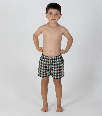 Gingham Emoji Boy Swim Short