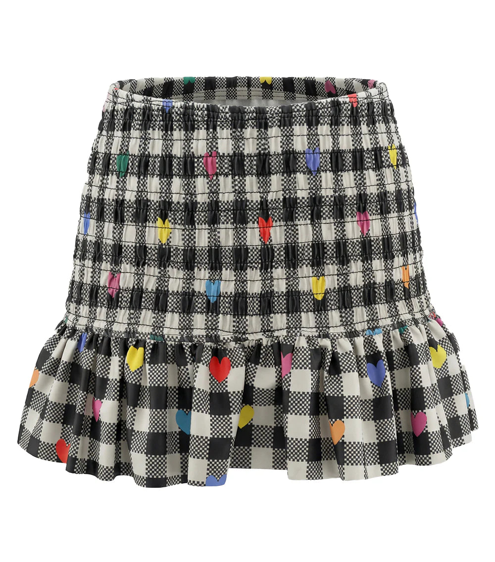GINGHAM EMOJI SMOCKED SKIRT