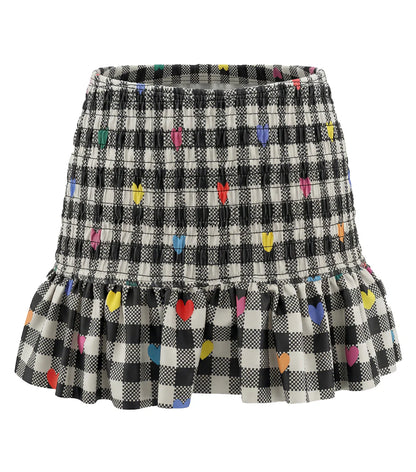 GINGHAM EMOJI SMOCKED SKIRT