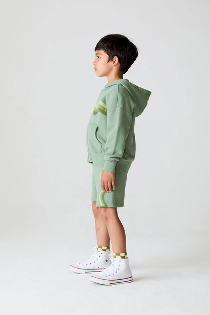 Zuma Cotton Terry Paxton Zip Up Hoodie - Leafy Green / Wave Stripe