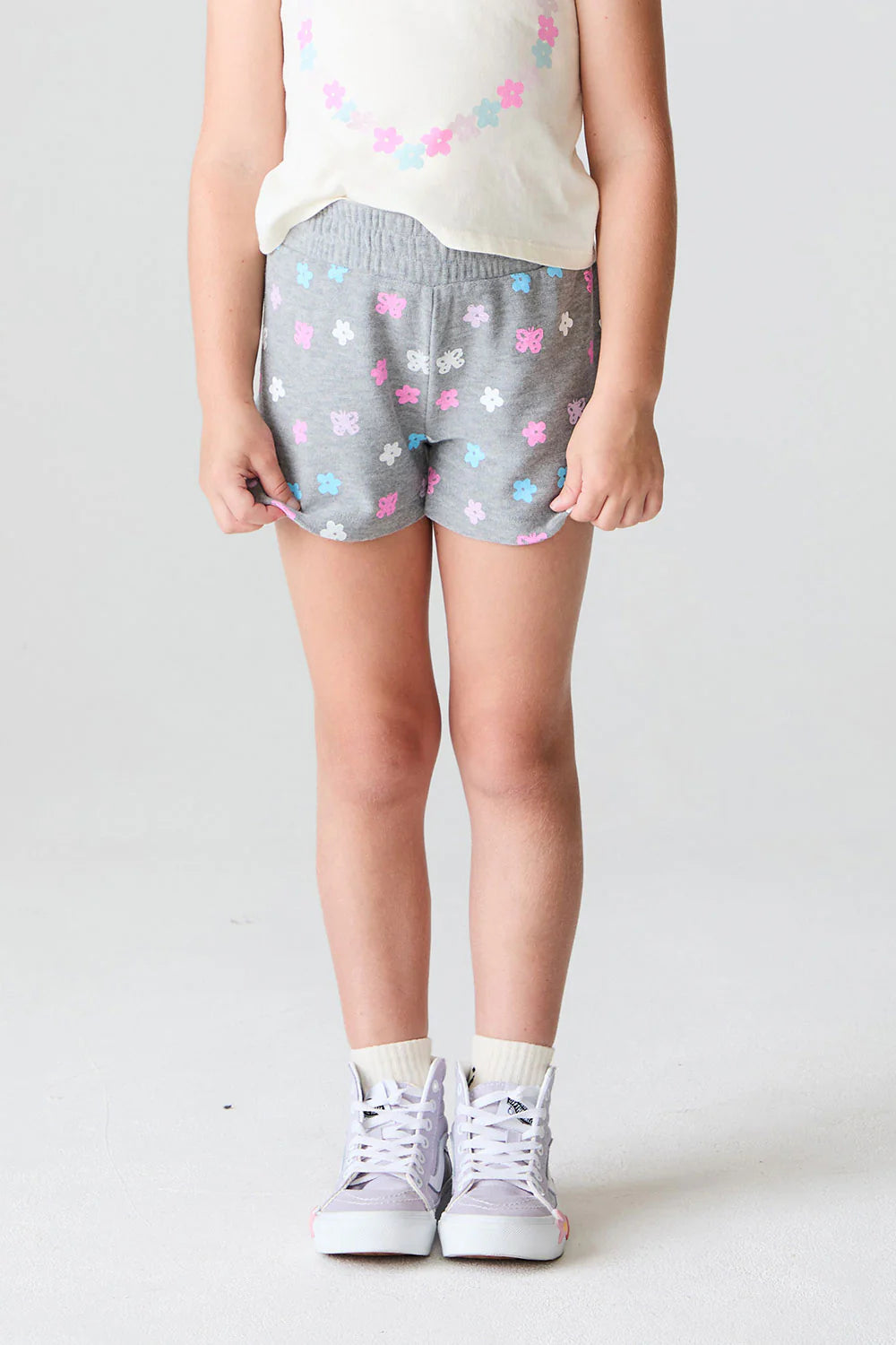 Cozy Knit Jade Shorts - Heather Grey / Butterfly Flowers