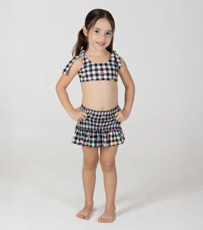 GINGHAM EMOJI SMOCKED SKIRT