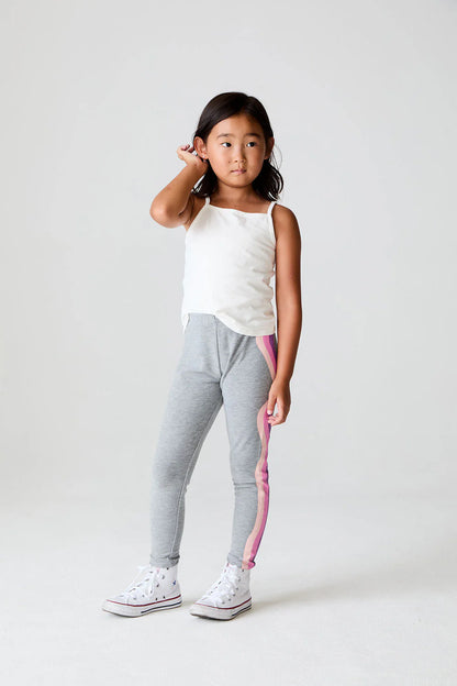 Cozy Knit Slim Leggings - Heather Grey / Pink Wave Stripe Leggings