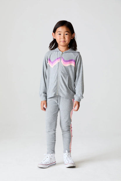 Cozy Knit Slim Leggings - Heather Grey / Pink Wave Stripe Leggings