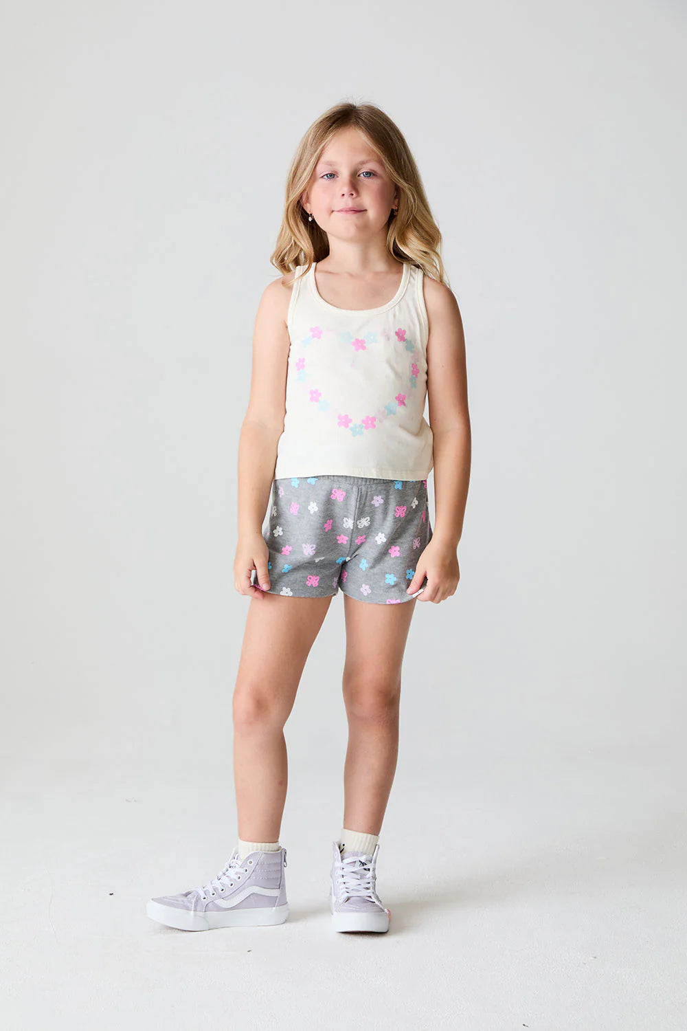 Cozy Knit Jade Shorts - Heather Grey / Butterfly Flowers