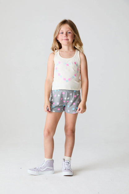 Cozy Knit Jade Shorts - Heather Grey / Butterfly Flowers