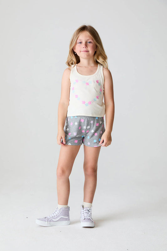 Cozy Knit Jade Shorts - Heather Grey / Butterfly Flowers