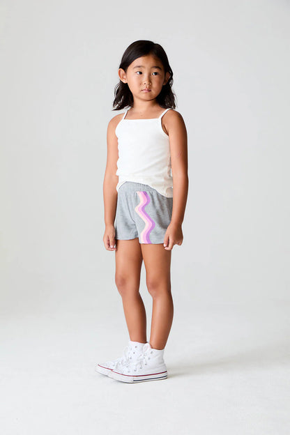 Cozy Knit Jade Shorts - Heather Grey / Pink Wave Stripe Shorts