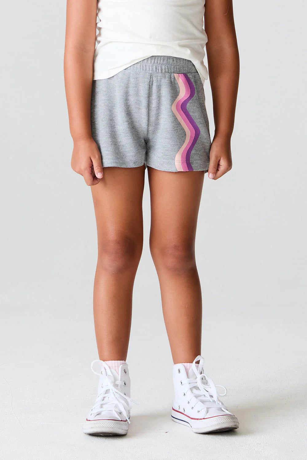 Cozy Knit Jade Shorts - Heather Grey / Pink Wave Stripe Shorts