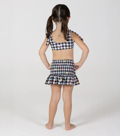 GINGHAM EMOJI SMOCKED SKIRT