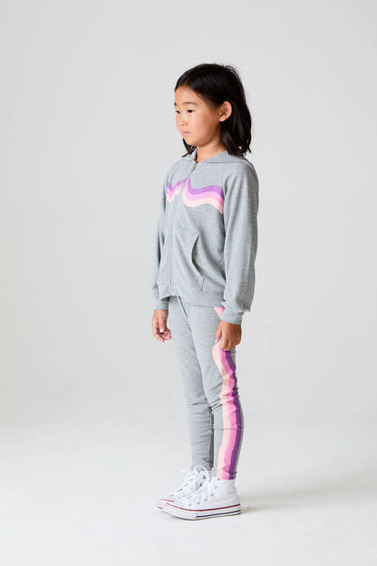 Cozy Knit Slim Leggings - Heather Grey / Pink Wave Stripe Leggings