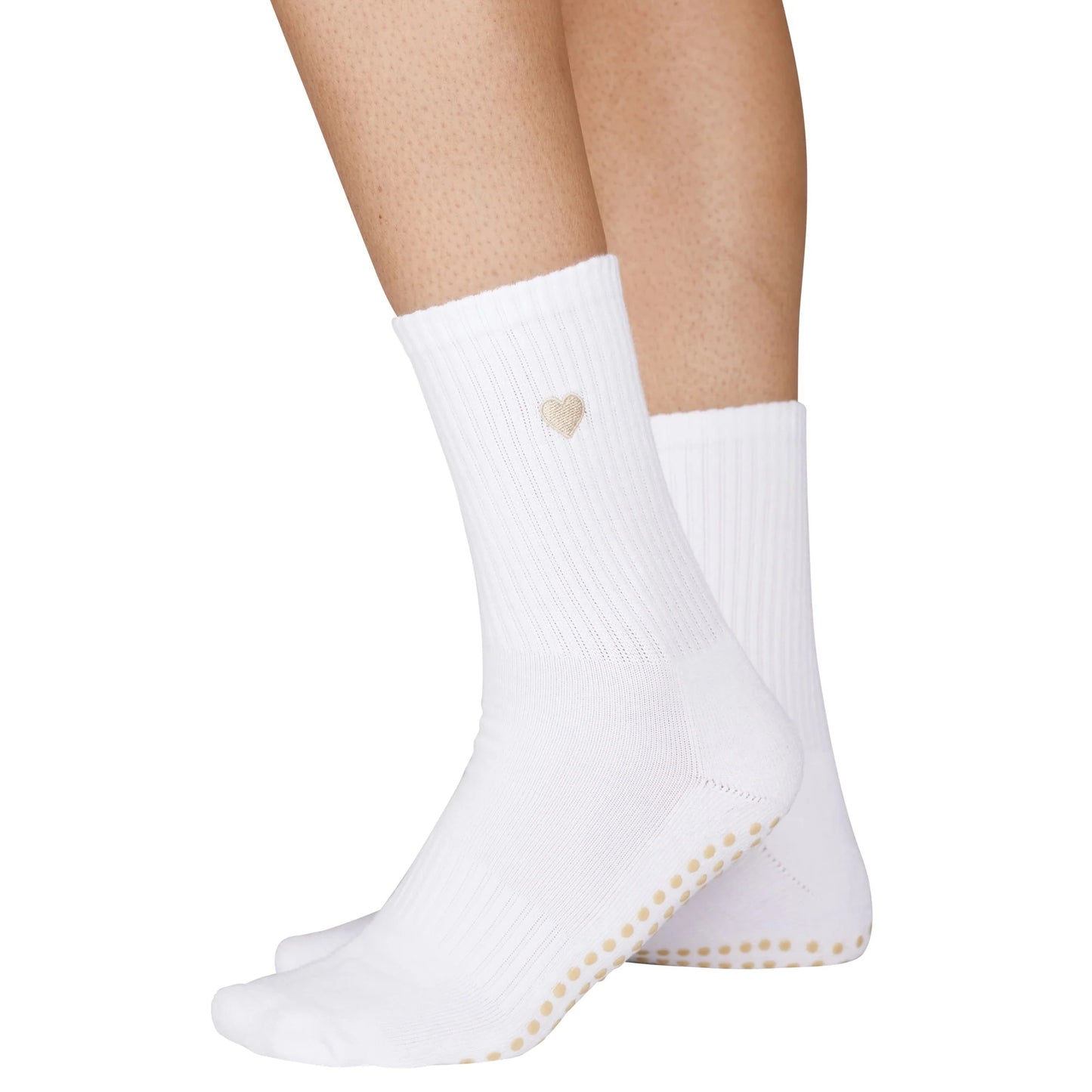 BEIGE HEART GRIP SOCKS