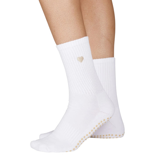 BEIGE HEART GRIP SOCKS