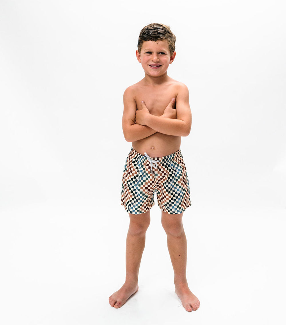 Boy Swim Short Chevron Checkers