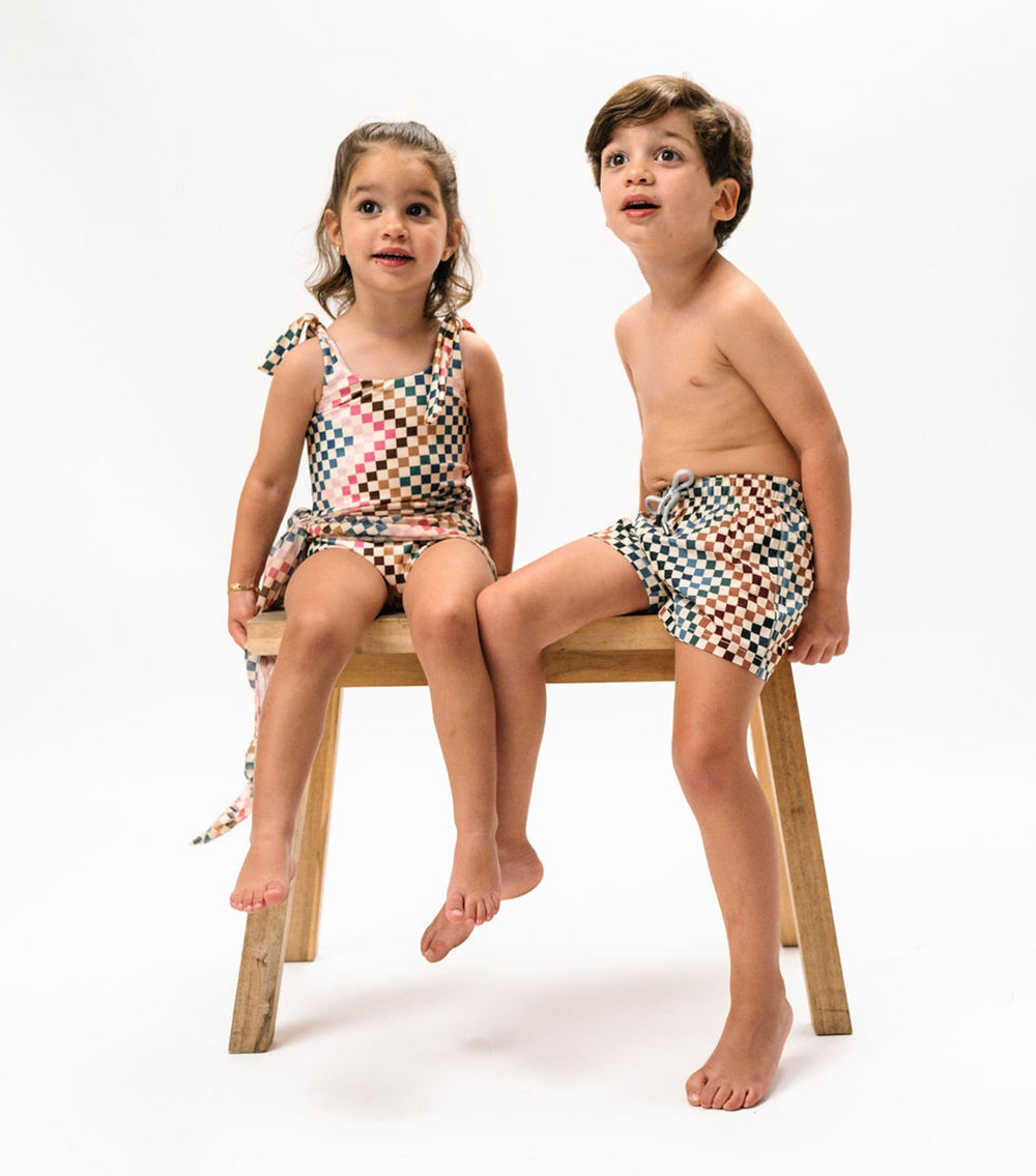 Boy Swim Short Chevron Checkers