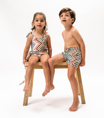 Boy Swim Short Chevron Checkers