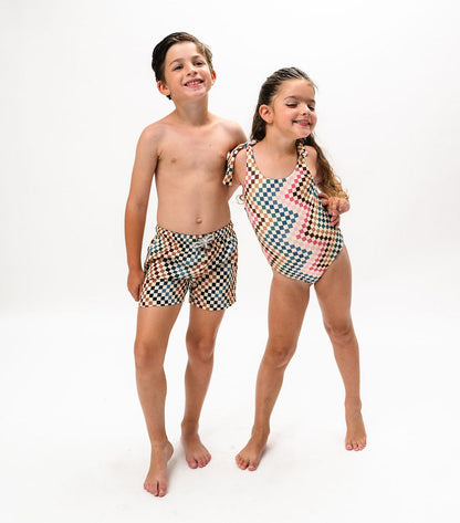 Boy Swim Short Chevron Checkers